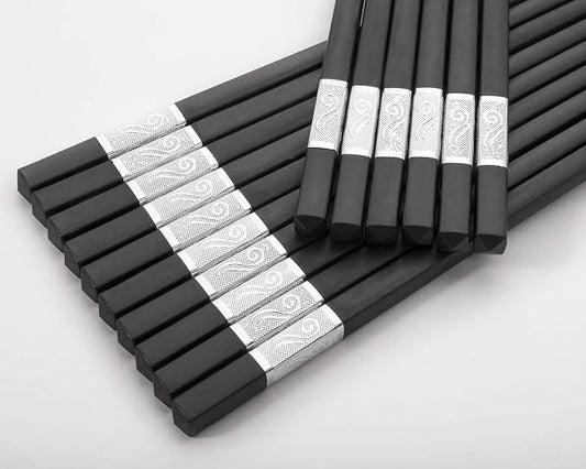 HIWARE 10 Pairs Fiberglass Chopsticks - Reusable Chopsticks Dishwasher Safe, 9 1/2 Inches - Silver