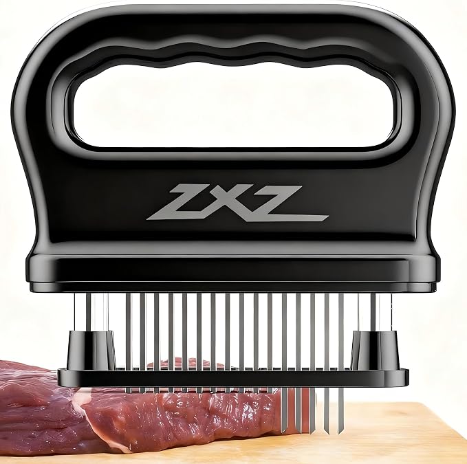 ZXZ Meat Tenderizer, 48 Stainless Steel Blades for Beef Steak Chicken | 48 sharp stainless steel needles; auto-retractable safety cover; fast marinating; for pork fish turkey; dishwasher safe