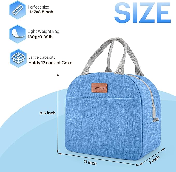 Lunch Bag for Women & Men Adult Insulated Lunch Box, Small Leakproof Cooler Food Lunch Containers Reusable High Capacity Lunch Tote Bags for Work, Travel, Outdoor (Blue)