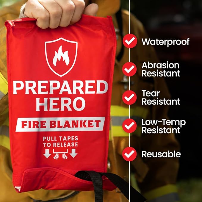 Prepared Hero Emergency Fire Blanket XL - 4 Pack - Fire Suppression for Kitchen, 47" x 71" Fiberglass Fire Blanket for Home