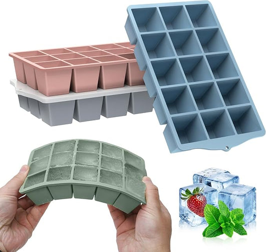 FANYITY Bpa Free Silicone Ice Cube Trays 4-Pack with Locks lids,Easy Release Ice Molds for Freezer,Perfect for Cocktails, Whiskey, Coffee