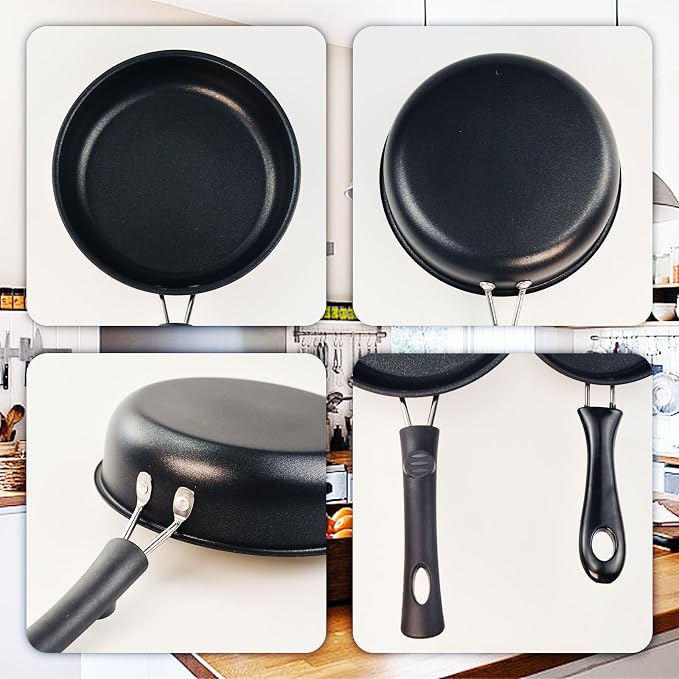 2 PCS Skillet Set, Portable Mini Frying Pan with Marble Coating (12cm+16cm) | Non-Stick and Heat Resistant Handle, Skillet Deeper Skillet Pan, for home Frying Saute Cooking Pizza Omelette Steak