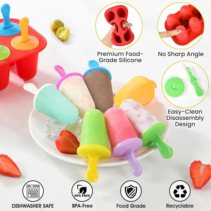 Silicone Popsicles Molds, BPA-Free Small Popsicle Mold for Kids, Toddler & Baby, Reusable Popsicle Molds, Mini Ice Pop Molds with Colorful Sticks, Ice Cream Molds, Homemade Ice Cream Molds(Red)