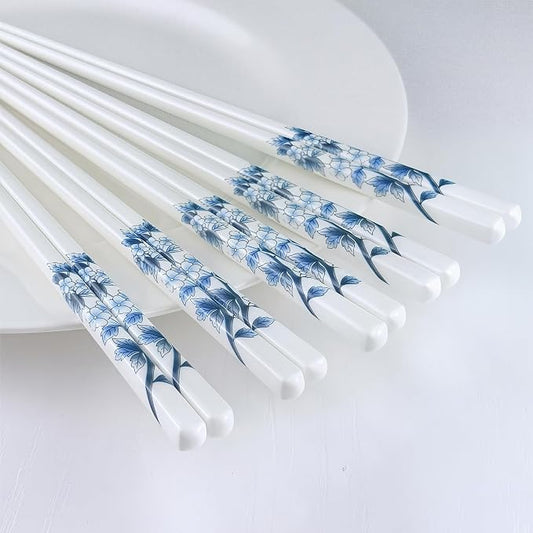 Ceramic Chopsticks Reusable,5 Pairs Porcelain Chop sticks,Blue Bird,9.7'' | Easy to Clean,Dishwasher Safe,Heat Resistant,9.7'',with a Gift case,Cooking Chopsticks,High-grade Bone China Porcelain