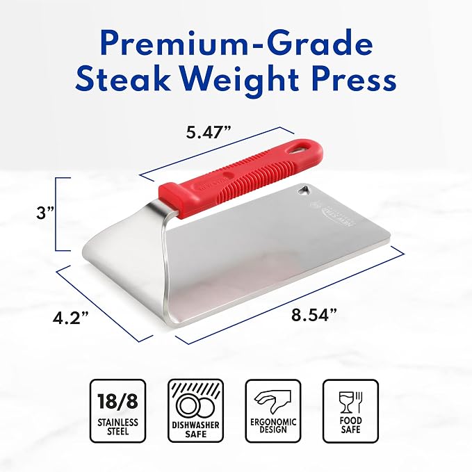 New Star Foodservice 1029079 Extra Heavy Duty Stainless Steel 18/8 Steak Weight/Grill Press, 8.5 x 4.25