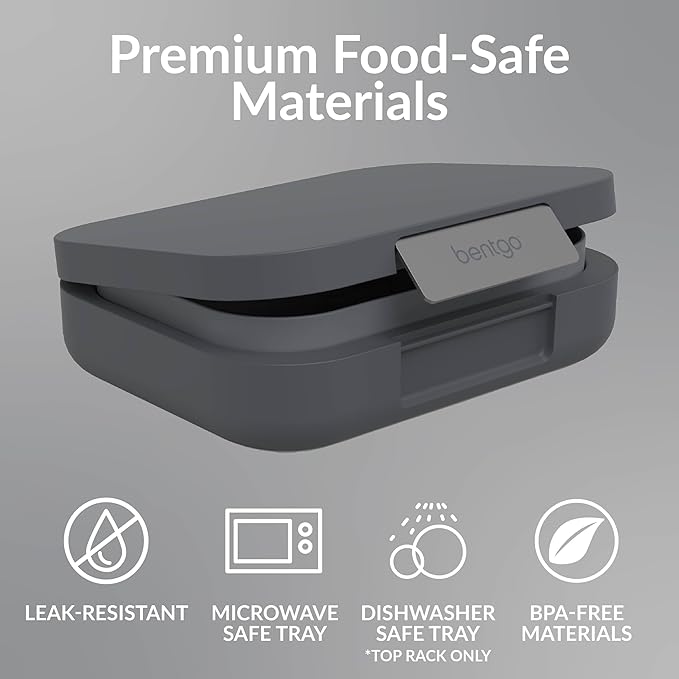 Bentgo Modern - Adult & Teen Bento Lunch Box; 3-4 Compartments, Leak-Resistant, 5.5 Cup Capacity/44 fl oz, Improved Locking Clips, Reusable, BPA-Free, Dishwasher/Microwave Safe Tray (Dark Gray)