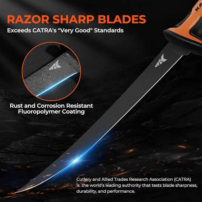 KastKing Ultimate Angler 9" Fillet Knife, Fishing Knife for Men | Sharp Vanadium Stainless Steel Blade, EnduraGrip Handle, Corrosion-Resistant, Sheath with Sharpener & Line Cutter