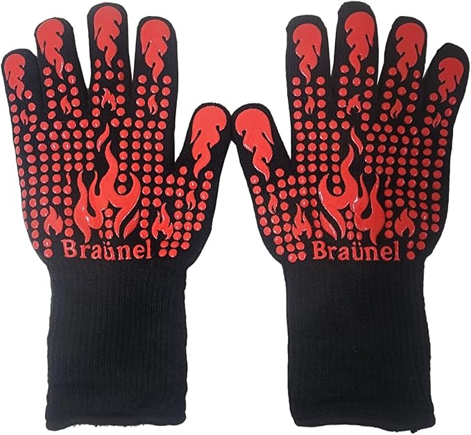 BBQ Gloves, 1472 Degree F Heat Resistant Grilling Gloves Silicone Non-Slip Oven Gloves Long Kitchen Gloves for Cooking, Barbecue, Baking, Cutting and More