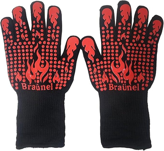 BBQ Gloves, 1472 Degree F Heat Resistant Grilling Gloves Silicone Non-Slip Oven Gloves Long Kitchen Gloves for Cooking, Barbecue, Baking, Cutting and More