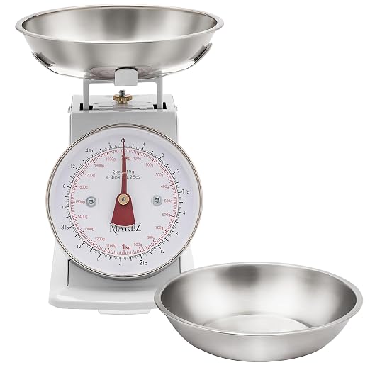 MARLIZ Small Retro Kitchen Scale 4.4Lb/2Kg with 2 Bowls White |Mechanical dial Scale| Vintage | Pesa para alimentos| bascula de cocina|Bakers Scale