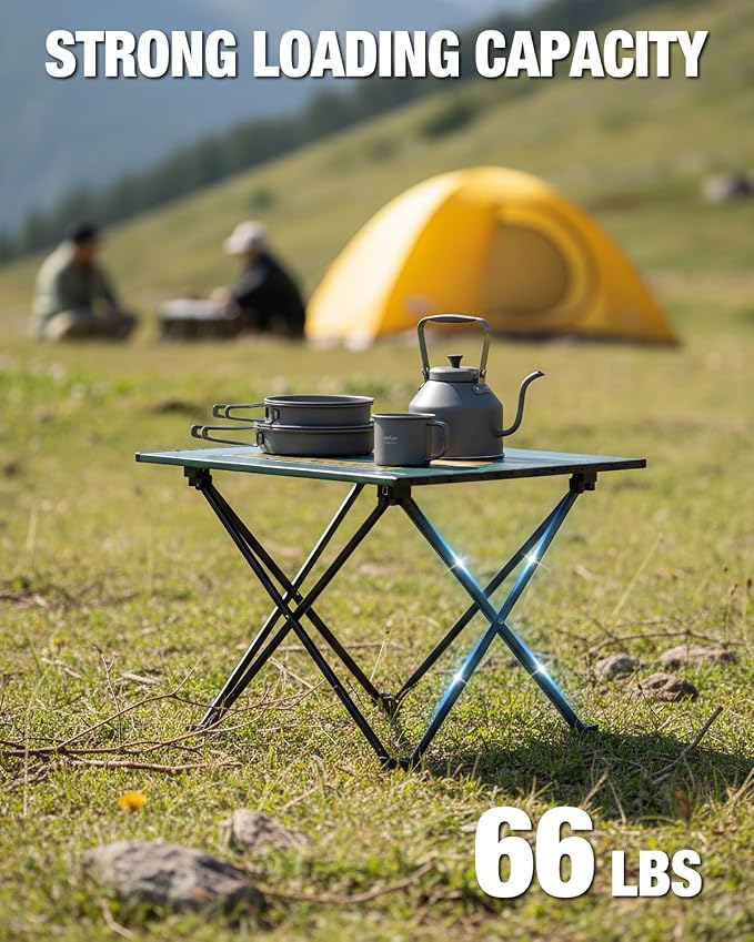 VILLEY Portable Camping Side Table, Ultralight Aluminum Folding Beach Table | Lightweight & Portable, Aluminum Folding Table with Carry Bag for Camping, Outdoor Cooking, Beach, Picnic, Boat & Travel