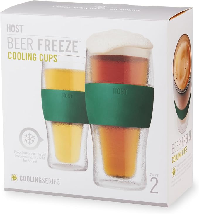 Host Freeze, Frozen Mugs, Freezable Pint Set, Beer Keep Your Drinks Cold, Double Walled Insulated Glasses, Tumbler for Iced Coffee, 16oz, Set of 2, Green