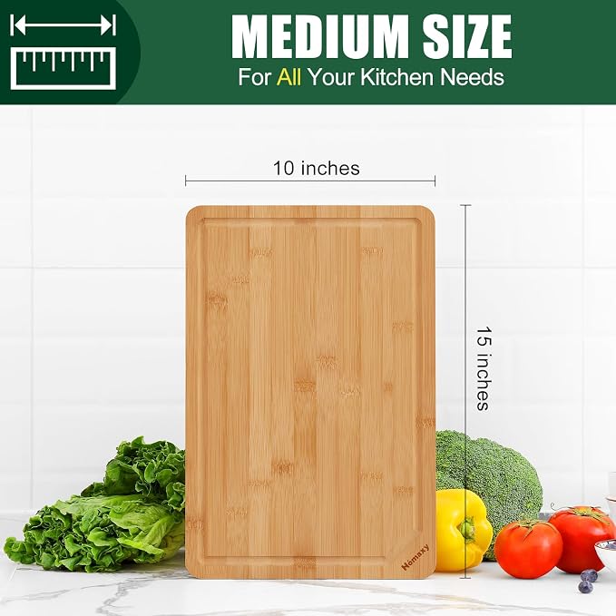 Homaxy Organic Bamboo Cutting Boards for Kitchen, 15"x10" | Wood M Cutting Board with Juice Groove and Handles, Charcuterie Butcher Block Serving & Chopping Board, Pre Oiled