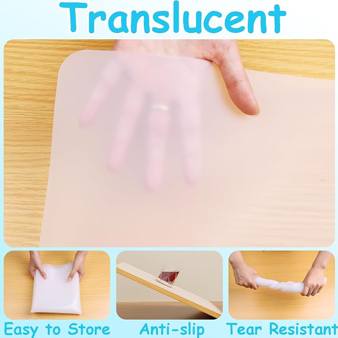 Clear Silicone Mats for Crafts: 11.4"W x 11.4"L 2Pcs Heat Resistant Nonslip | Nonstick 0.8mm Silicone Countertop Protector Mat - Silicone Sheet for Jewelry Epoxy Resin Glitter Slime DIY Translucent