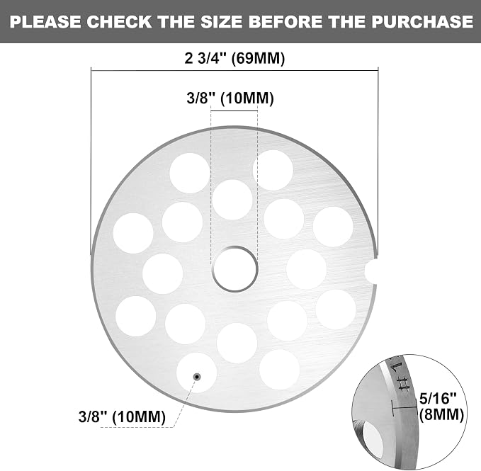 #12 Meat Grinder Plate, 10mm Coarse Stainless Steel | #12 plate for bratwurst, 10mm coarse stainless, Fast & consistent grind, Great for salami & more, Durable and easy clean.