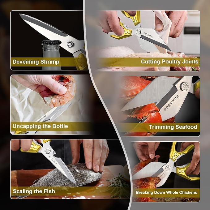 Heavy Duty Poultry Scissors Set for Chicken, Meat & Seafood | Multi-Use Kitchen Shears, Durable Metal Construction, Ergonomic Handle, Easy Clean, Thoughtful Kitchen Gifts