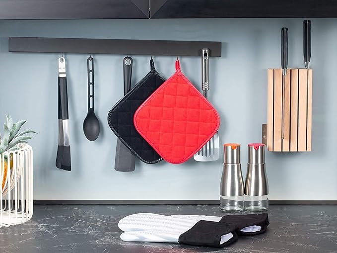 Joyhalo 5 Pack Pot Holders for Kitchen Clearance | Cotton Made, Machine Washable, Heat Resistant Potholder, Hot Pads, Trivet for Cooking and Baking, Red