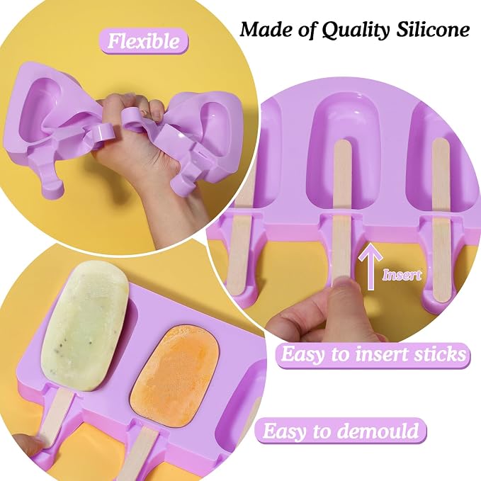 Ozera Silicone Popsicle Molds, 2 Pack Cake Pop Molds Reusable Popsicles Maker Ice Pop Cakesicle Molds with 50 Wooden Sticks & 50 Popsicle Bags for Homemade DIY Popsicles