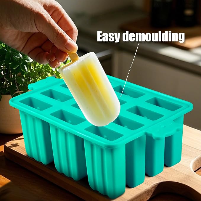 Popsicles Molds Silicone, Bpa-free ice Pop Mold Food Grade Popsicle Maker With 50 Popsicle Sticks 50 Popsicle Bag For Kids Easy Cleanup (Blue, 12 Cavities)