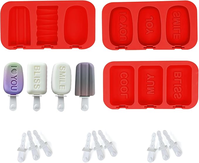 3-Pcs Silicone Ice Popsicle Molds, 9 Cavity Cake Pop Molds, BPA Free Cakesicle Molds Silicone, Reusable Ice Cream Molds for Toddler, Kids, Adults (Red)