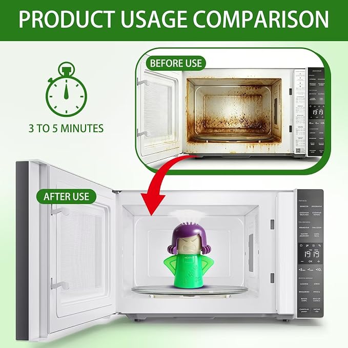 HORNO Angry Mama Microwave Oven Steam Cleaner (Green) | Angry Mama Microwave Oven Steam Cleaner and Disinfects With Vinegar and Water for Kitchens，Cut Cleaning Time by Half