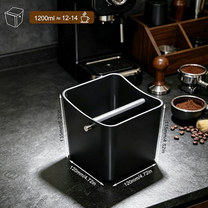 Espresso knock box,Coffee grounds pucks knock box,Coffee Knock Box with Removable Knock Bar and Non-Slip Rubber Base,Shock-Absorbent Durable Espresso Accessories (Black)