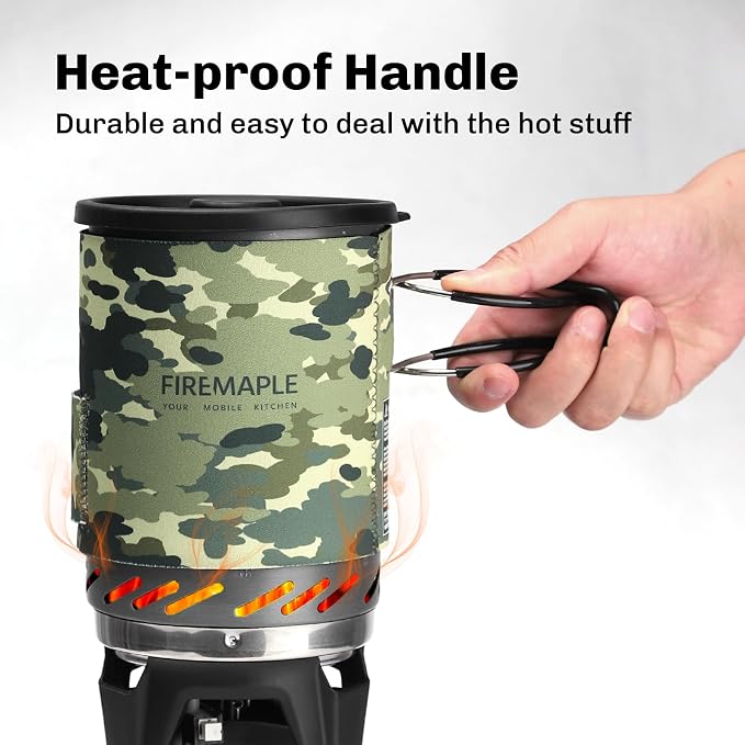 Fire-Maple Fixed Star 1 Backpacking and Camping Stove System, Camo 18oz | 30% Faster Boil with HX Base, Piezo Ignition, Compact & Durable, All-in-One Pot, Compatible with Most Canisters, Portable
