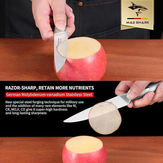 MAD SHARK Paring Knife 5 inch Paring Knives, Small Kitchen Knife, German Stainless Steel Vegetable Knife, Ergonomic Handle Design, Unique Gift for Men/Women