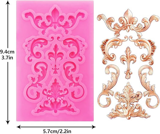 Rainmae 6 Pcs Baroque Style Curlicues Scroll Lace Fondant Silicone Mold, Relief Flower Lace Mould Filigree Mold 3D Sculpted Decoration, Cupcake Topper, Jewelry, Polymer Clay, Crafting Projects