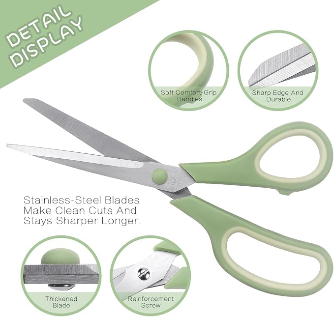 LONGKEY 8.5" Pastel Scissors 3-Pack, Ultra Sharp Stainless Steel | All Purpose Scissors for Office Home School, Soft Comfort-Grip Right/Left Hand