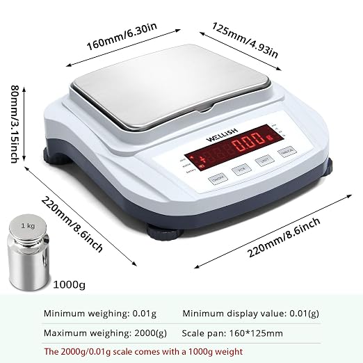 Lab Scale 2000g/0.01g High Precision Digital Scale with 1kg Weights Analytical Balance Electronic Scale for Kitchen Lab Weighing
