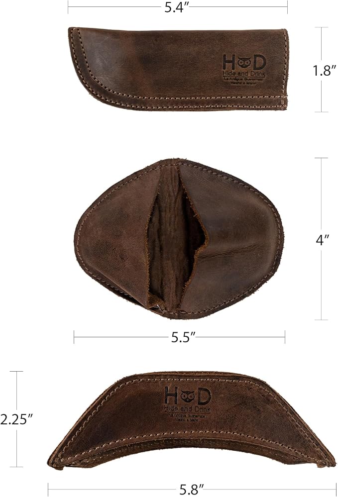 Hide & Drink, Set of 3 Rustic Hot Handle Holders, Panhandle, Side Kick & Grip Mitt, Assist Grip for Cast Iron Skillets & Pans, Full Grain Leather, Handmade, Bourbon Brown