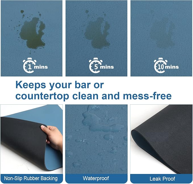 ZLR Large Coffee Bar Mat for Coffee Station, 16"x24" XL, Navy Blue | Oversized Counter Protector, Absorbent Dish Drying Mat, Fits Espresso, Grinder, Frother & Cup Display, Hides Stains