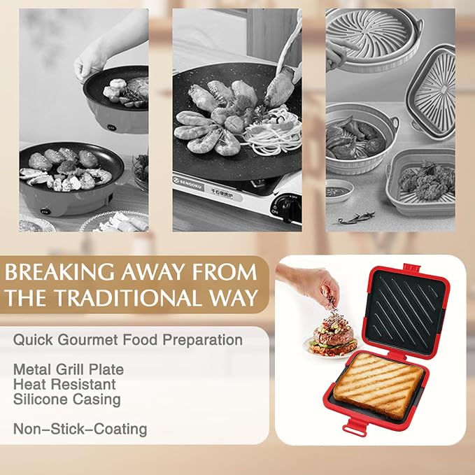 Sandwich Toaster Nonstick No Power Required Quesadilla Snacks Bread Cooker | Kitchen Bread Press Sandwich Maker Heat-Resistant Portable Breakfast Quesadilla Pie Bread for Home Apartment Dorm Party