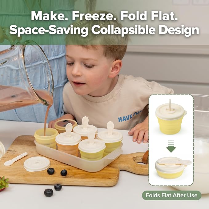 haakaa Silicone Popsicle Molds for Kids, Collapsible Ice Pop Molds with Drip-Free Lids, BPA-Free Freezer Pop Cups, Dishwasher Safe, 6 Pack