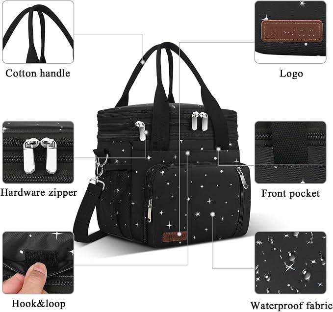 MIYCOO Lunch Bag for Women & Men, Expandable Double Deck Lunch Box, 15L | Leakproof & Waterproof, Portable, Large Soft Insulated Cooler bag for Adult, Work, Camping, Beach, Picnic, Travel