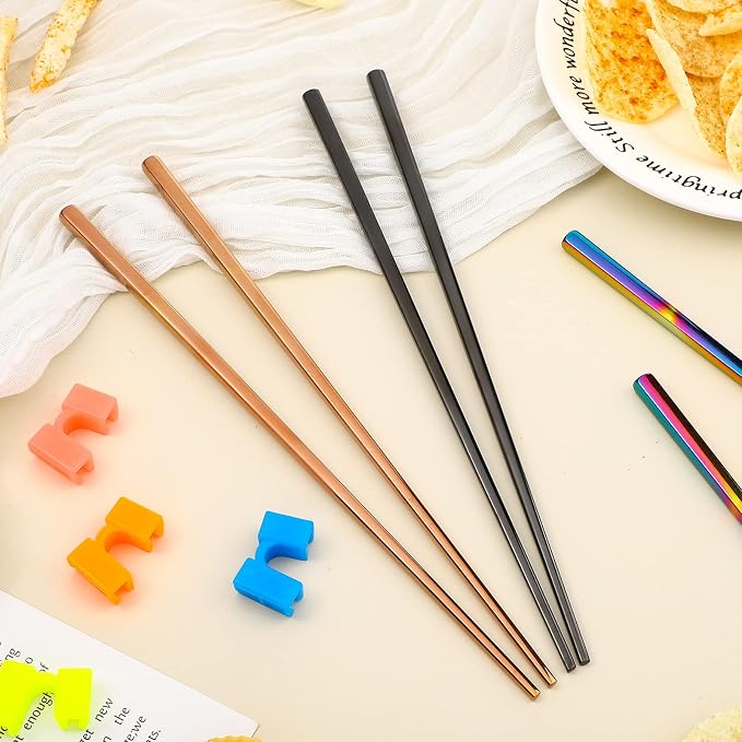 5 Pairs Reusable Chopsticks Helpers Training Chopstick for Beginner Replaceable Practice Chopsticks Non-slip Training Chopstick for Adults Learner(Stainless Steel,Bright Colors)