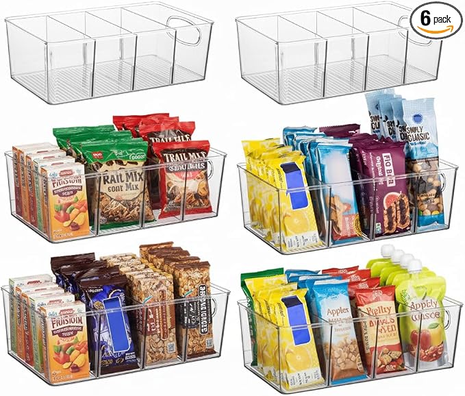 ClearSpace Pantry Organizers and Storage and Cabinet Organizer, 6 Pack | Organize snacks, groceries, and kitchen essentials with storage bins designed for pantry shelves, refrigerators, and cabinets