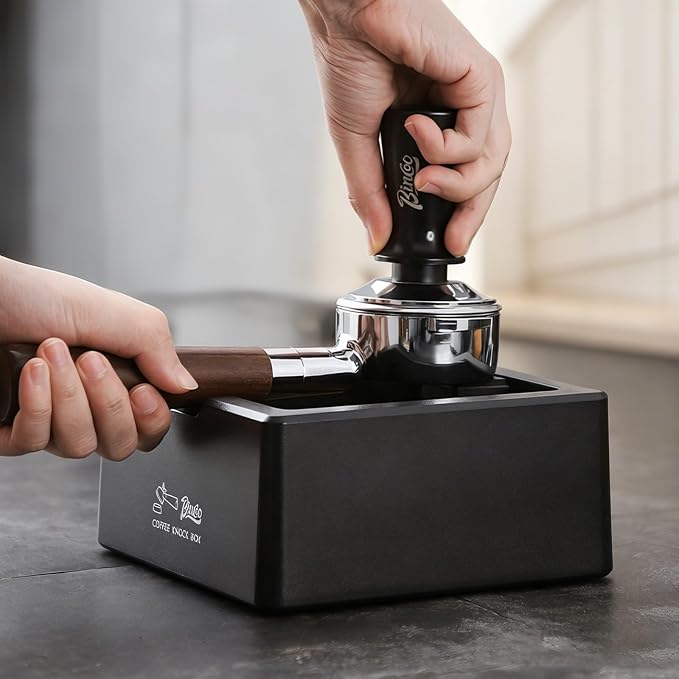 Bincoo Square Espresso knock Box 16cm /6.3 Inch Barista Style Coffee Knock Box for Grounds with Anti-Slip Base, Multi-functional Sturdy Espresso Dump Bin for Home/Office.. (black)
