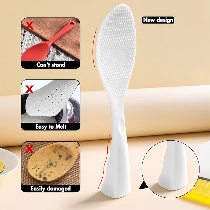 Silicone Standing Rice Spatula with Non-Stick Paddle, Heat Resistant Rice Cooker Spoon, Serving Spoon for Grains (White)