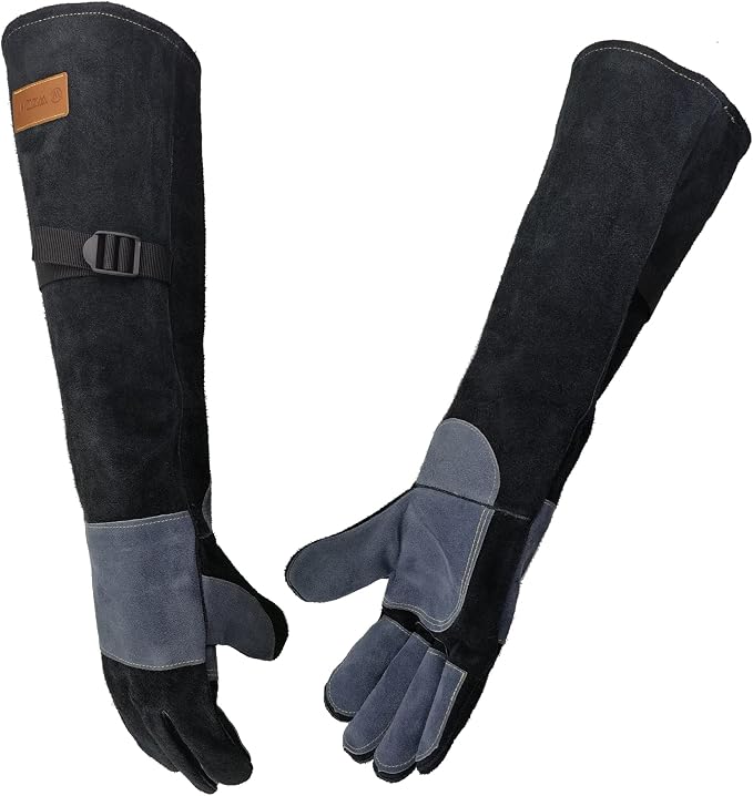 WZQH 21.3 In Gloves for Animal Handling,Welding,Bite Proof for Cat Dog.M | For Grabbing Reptile Bird Falcon Livestock Snake,Grooming,Trips to Vet,Fireplace.Puncture & Scratch Resistant,Leather,Black