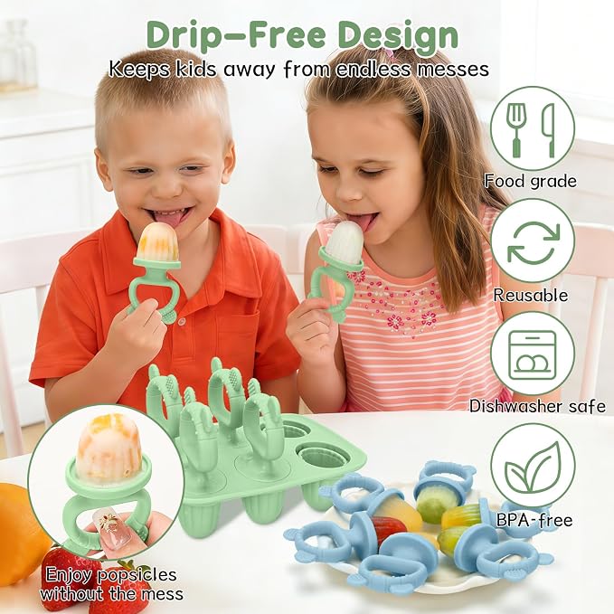 2Packs Silicone Baby Popsicle Molds with Sticks | Breastmilk Popsicle Molds for Teething Relief, Frozen Treats Maker Popsicle Maker Ice Pop Mold for Toddlers Kids