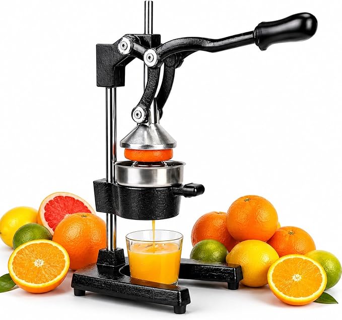 Cast Iron Juicer – Heavy Duty Manual Citrus Juicer, Professional Orange Press, Stainless Steel Lemon Squeezer & Lime Juice Extractor