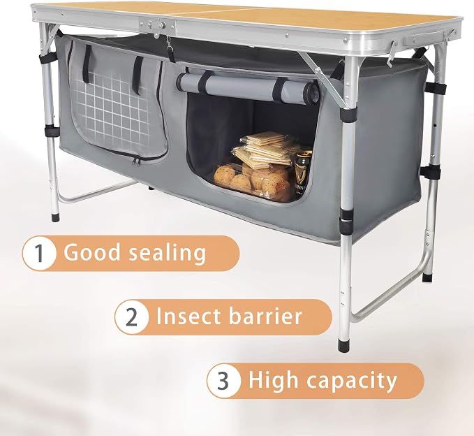 CampLand Outdoor Folding Table Aluminum Lightweight Height Adjustable with Storage Organizer for BBQ, Party, Camping