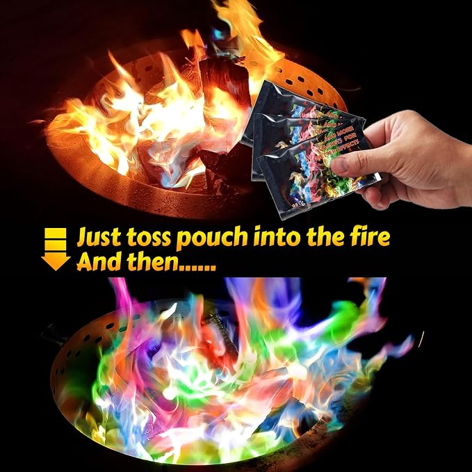 HGD (25 Pack) Magic Campfire Fire Color Changing Packets for Fire Pit, Indoor/Outdoor Fireplace, Bonfire - Rainbow Magical Flame, Camping Accessory, Compatible with Wood