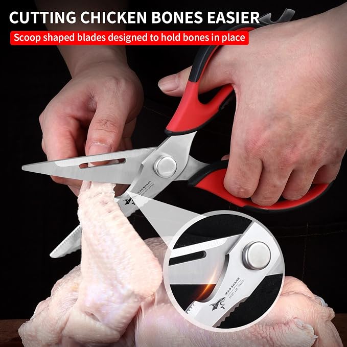MAD SHARK Kitchen Scissors All Purpose Kitchen Shears Come Apart | Stainless Steel Utility Scissors with Comfort Grip,Heavy Duty Poultry Shears for Chicken,Meat,Fish,Dishwash Safe (RED)