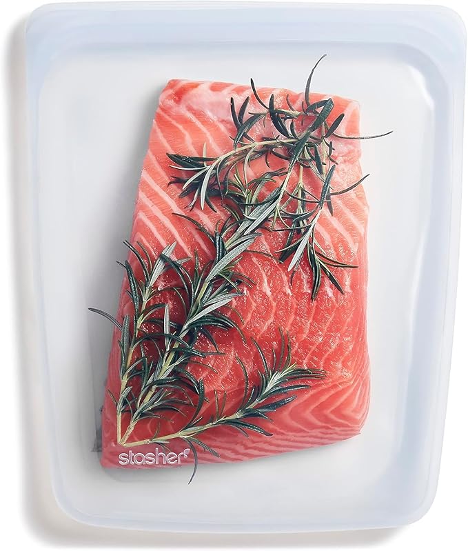 Stasher Reusable Half Gallon Silicone Food Storage Bag, Clear, 64 oz | Food-Safe Silicone, Freezer, Sous Vide, Microwave, Dishwasher, Oven Safe, Meal Prep, Bulk Storage, BPA-Free, Eco-Friendly