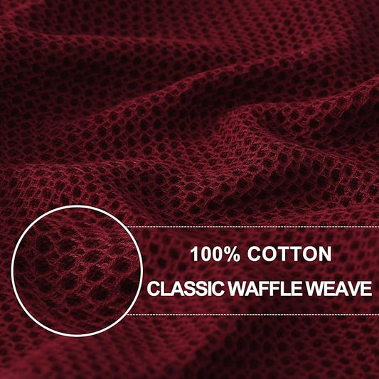Homaxy 100% Cotton Waffle Weave Kitchen Dish Towels, Ultra Soft Absorbent Quick Drying Cleaning Towel, 13 x 28 Inches, 6-Pack, Burgundy