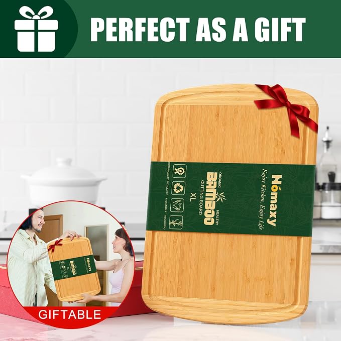 Homaxy Extra Large Bamboo Cutting Boards for Kitchen, 18x12.5", Two-Tone | XL Cutting Board with Juice Groove, Wooden Butcher Block Chopping Board for Kitchen, Meat, Fruit & Vegetables, Pre Oiled