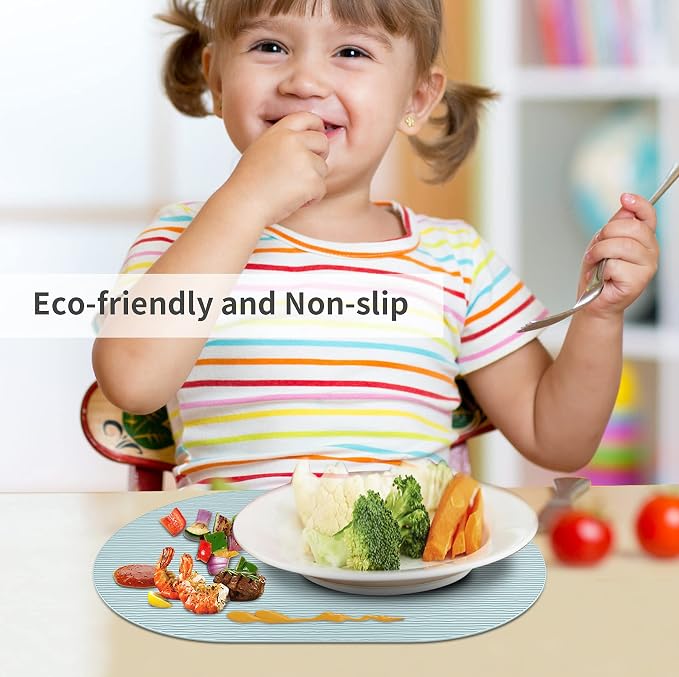 IYYI Silicone Placemats, Dining Placemats Set of 4, Waterproof Placemats for Kids, Heat Resistant Non-Slip Silicone Mats for Dinner Table, Dishwasher Safe (Light Gray, 17.7" ×12")
